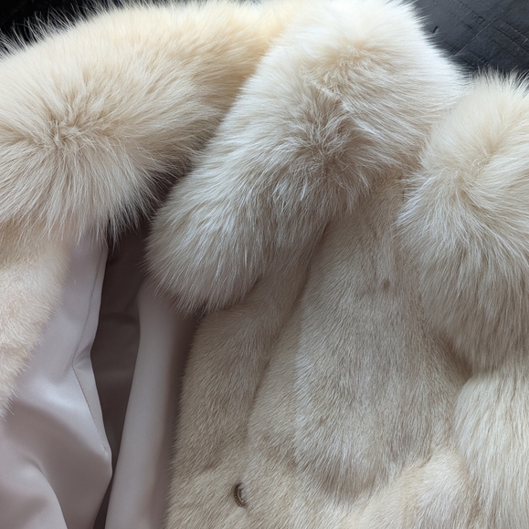 Vintage Rovalia Ivory Mink & Fox Fur Stroller Coat | Size M 6–8 Heirloom Luxury - Picture 10 of 11
